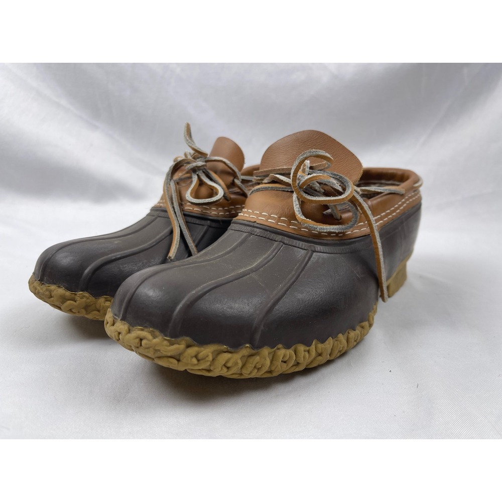LL Bean Rubber Moc Men 9 M Brown Tan Waterproof Duck Shoe Leather Made in USA
